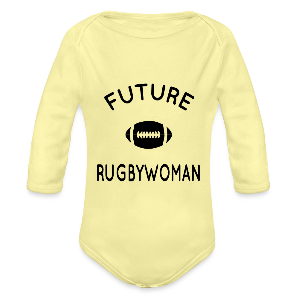 Body Bébé bio manches longues - Future rugbywoman - jaune délavé