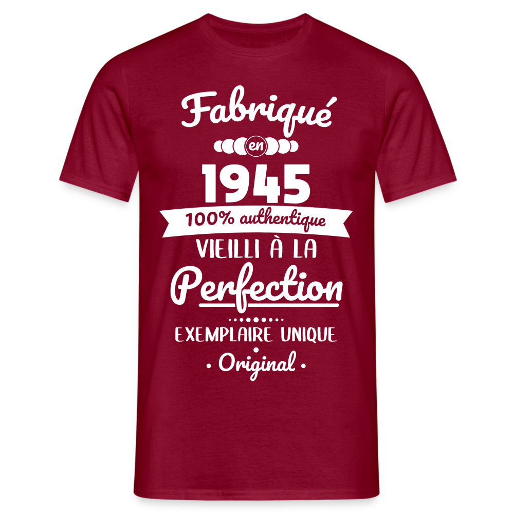 T-shirt Homme - Anniversaire 80 Ans - Fabriqué en 1945 - rouge brique