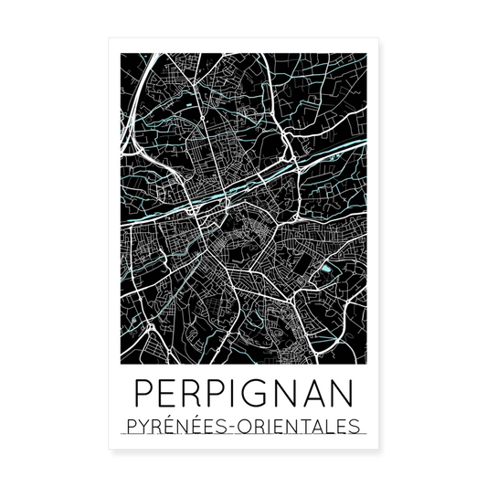 Poster Perpignan - Plan Perpignan - 20 x 30 cm - blanc