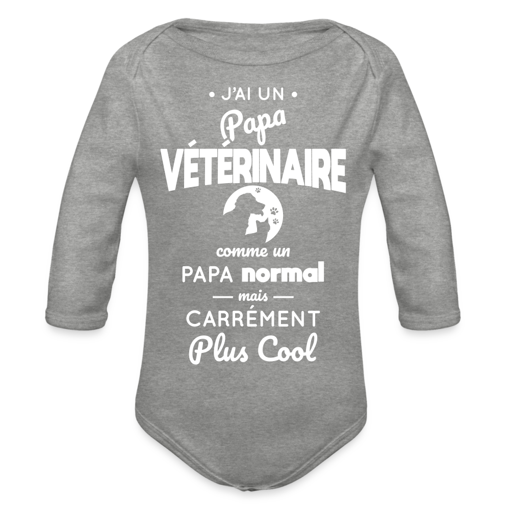 Body Bébé bio manches longues - J'ai un papa vétérinaire - gris chiné