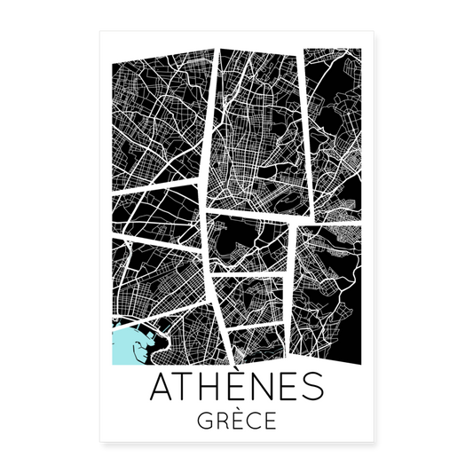 Poster Athènes - Plan Athènes - 40 x 60 cm - blanc