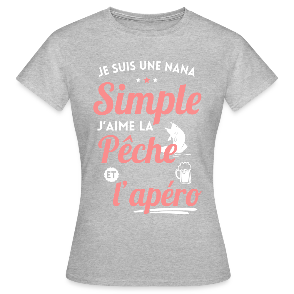 T-shirt Femme - J'aime la pêche et l'apéro - gris chiné