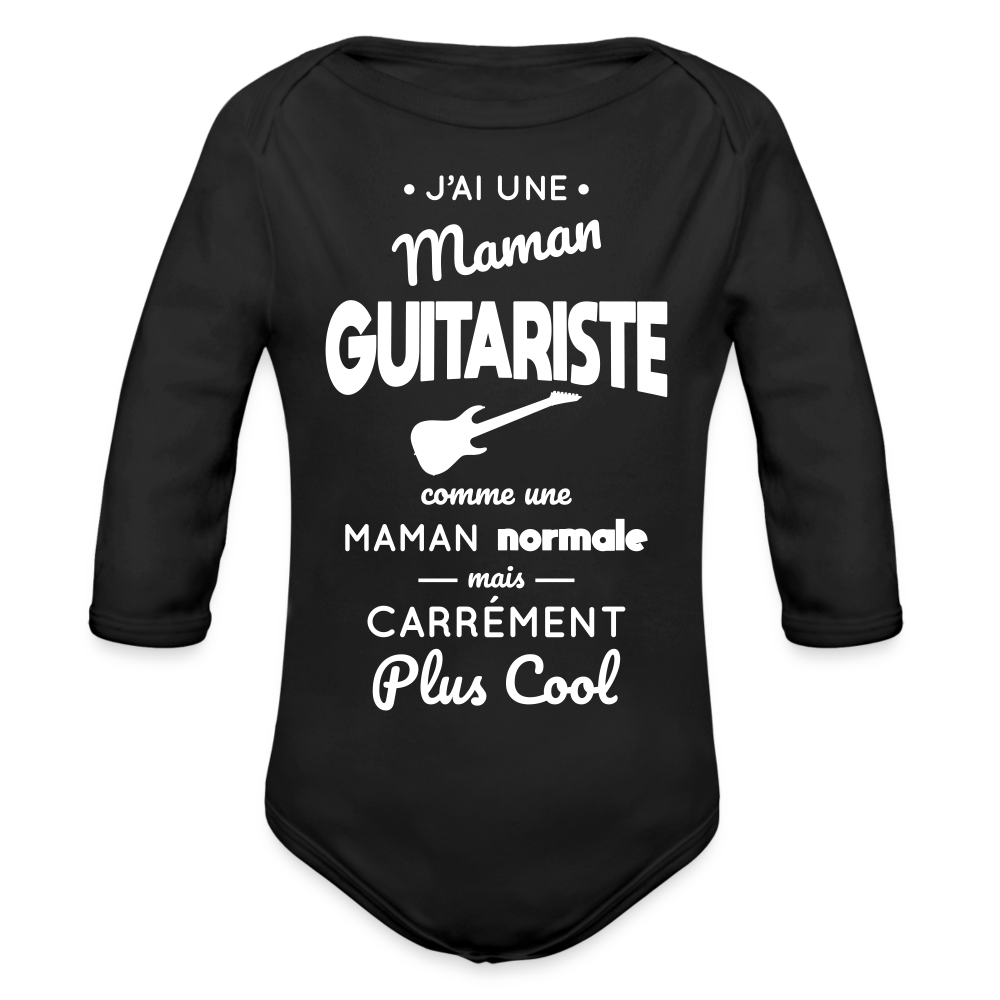 Body Bébé bio manches longues - J'ai une maman guitariste - noir