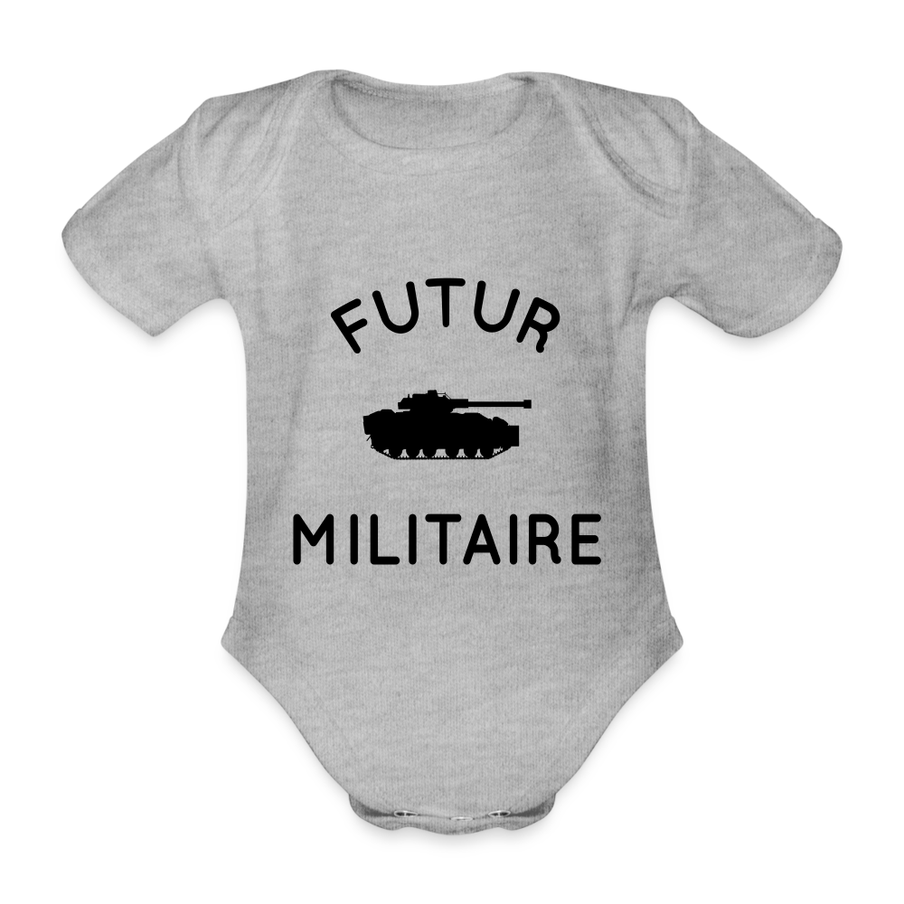 Body Bébé bio manches courtes - Futur militaire - gris chiné