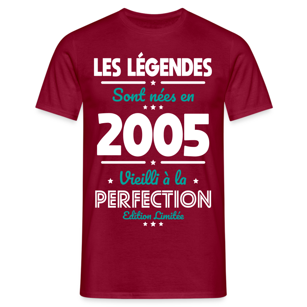 T-shirt Homme - Anniversaire 20 Ans - Les Légendes sont nées en 2005 - rouge brique