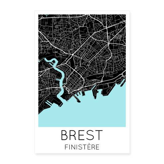 Poster Brest - Plan Brest - 60 x 90 cm - blanc