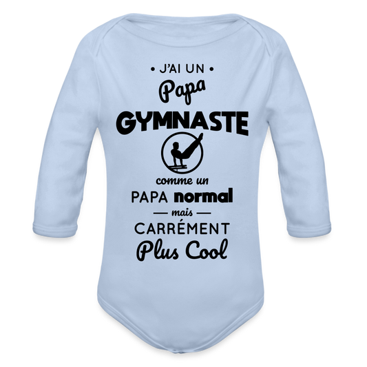 Body Bébé bio manches longues - J'ai un papa gymnaste - ciel