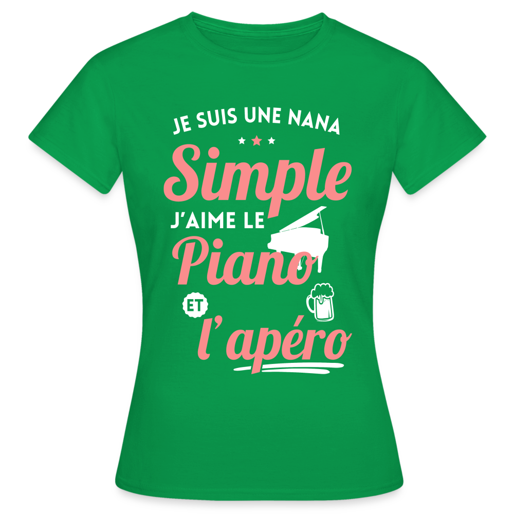 T-shirt Femme -  J'aime le piano et l'apéro - vert