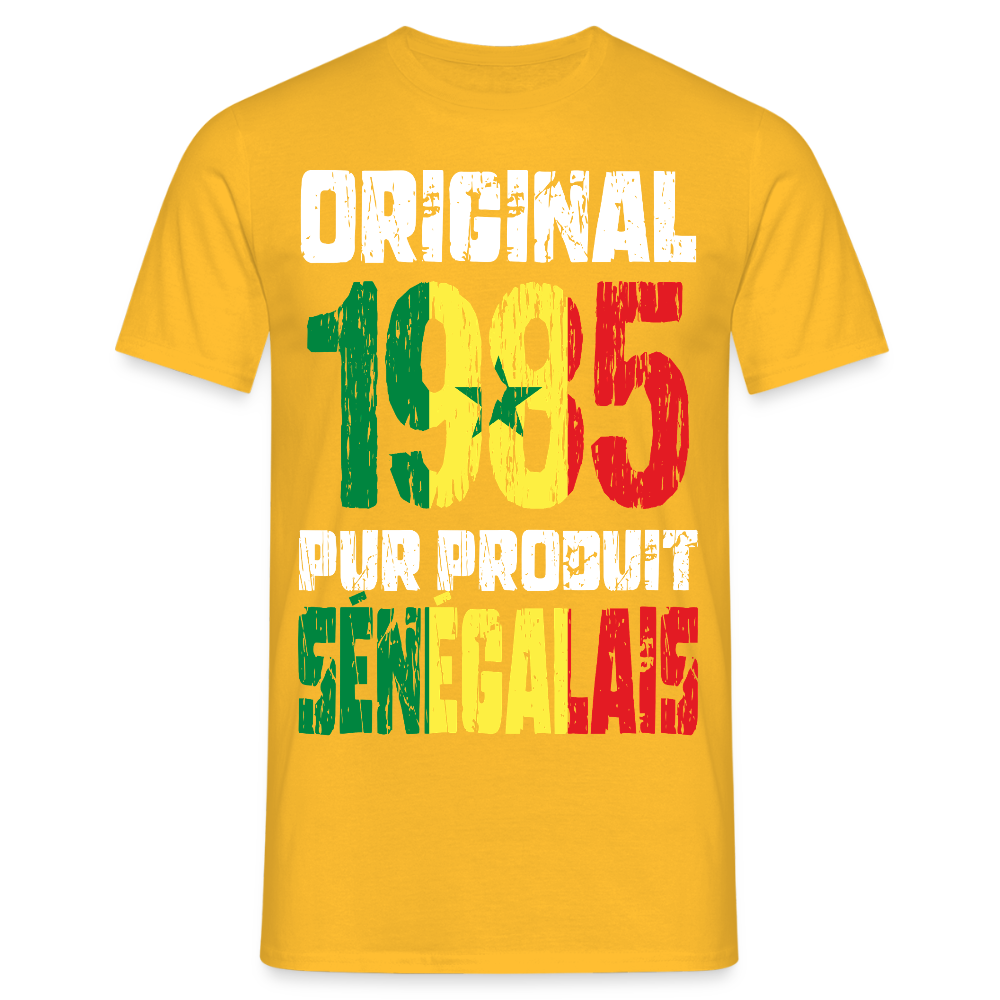 T-shirt Homme - Anniversaire 40 Ans - Original 1985 - Pur produit Sénégalais - jaune