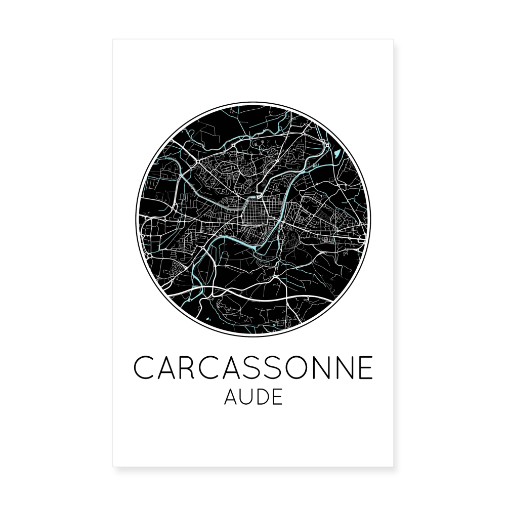 Poster Carcassonne - Plan Carcassonne - 20 x 30 cm - blanc