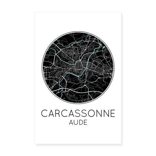 Poster Carcassonne - Plan Carcassonne - 20 x 30 cm - blanc