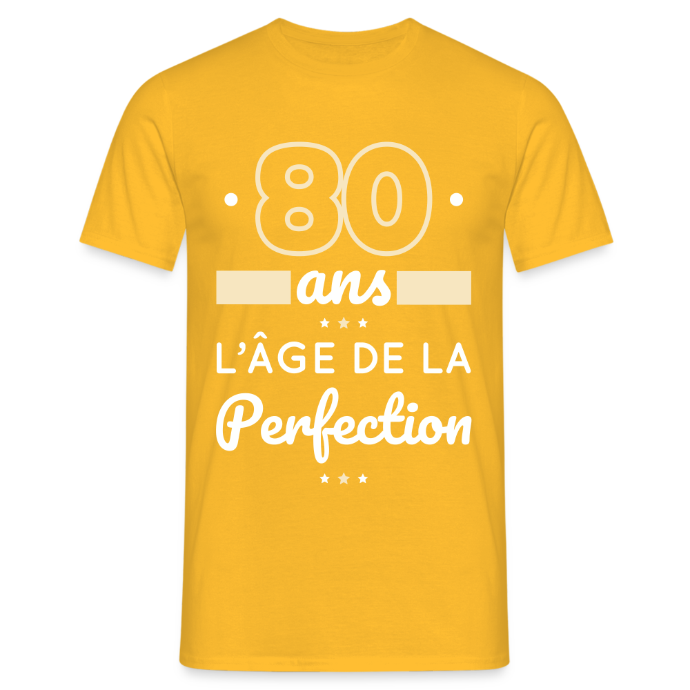 T-shirt Homme - 80 ans l'âge de la perfection - jaune