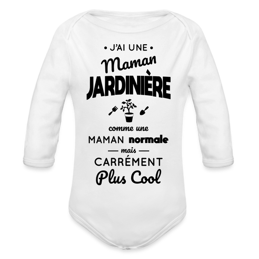 Body Bébé bio manches longues - J'ai une maman jardinière - blanc