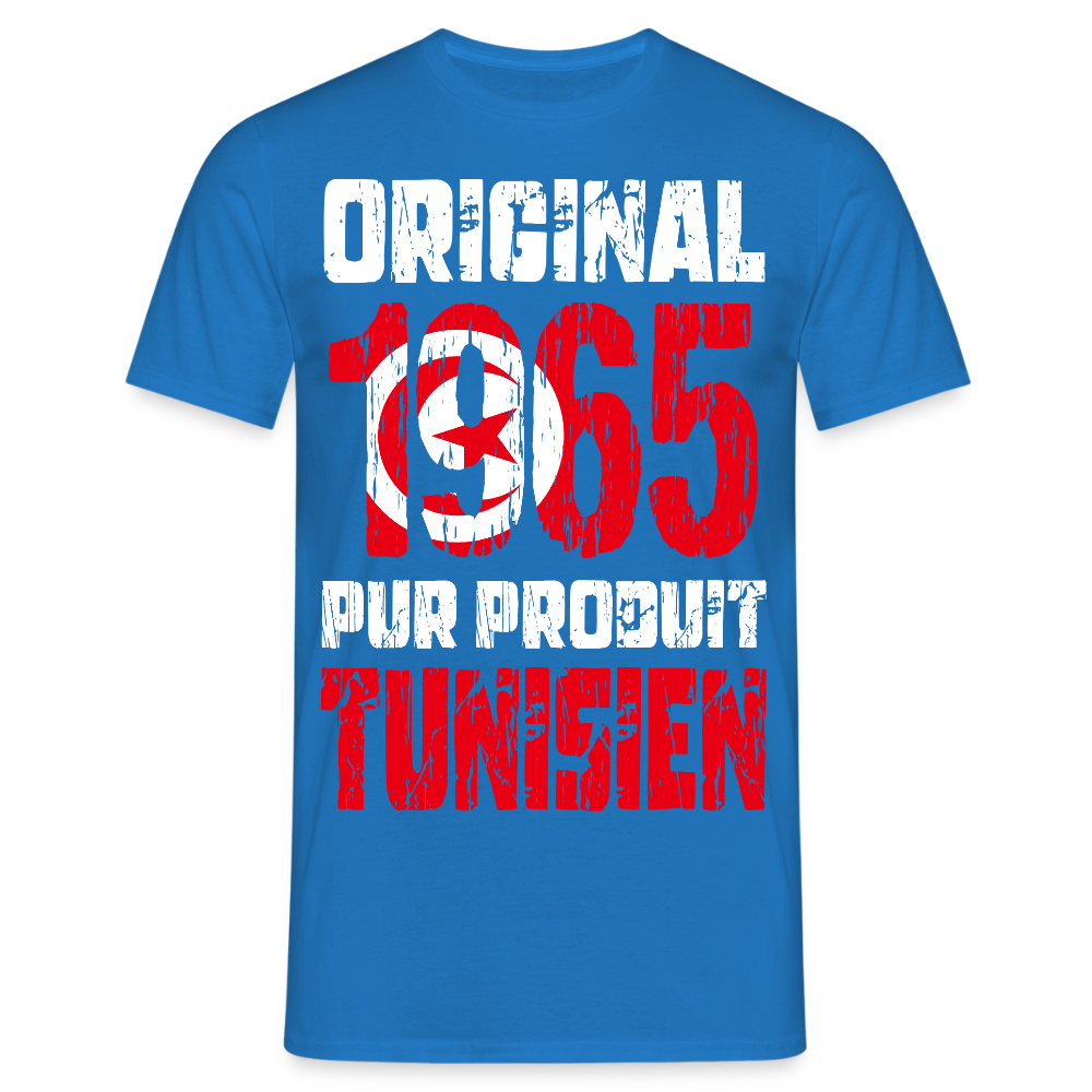 T-shirt Homme - Anniversaire 60 Ans - Original 1965 - Pur produit Tunisien - bleu royal