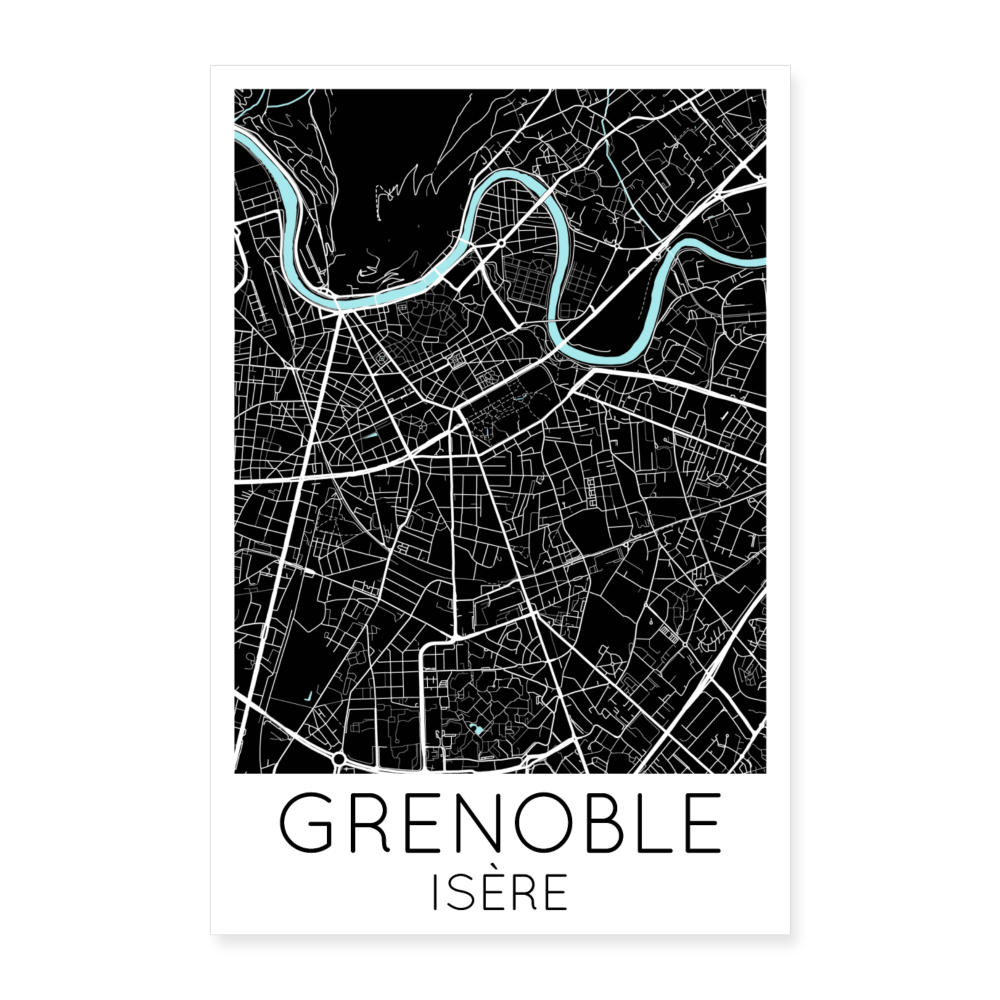 Poster Grenoble - Plan Grenoble - 60 x 90 cm - blanc