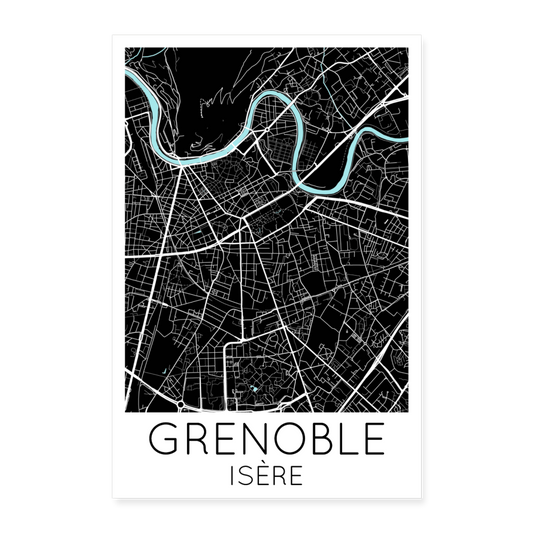 Poster Grenoble - Plan Grenoble - 60 x 90 cm - blanc