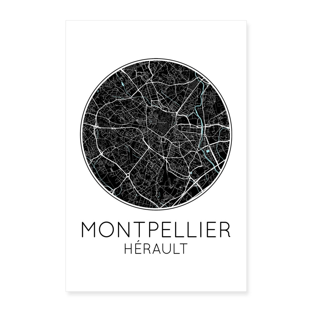 Poster Montpellier - Plan Montpellier - 40 x 60 cm - blanc