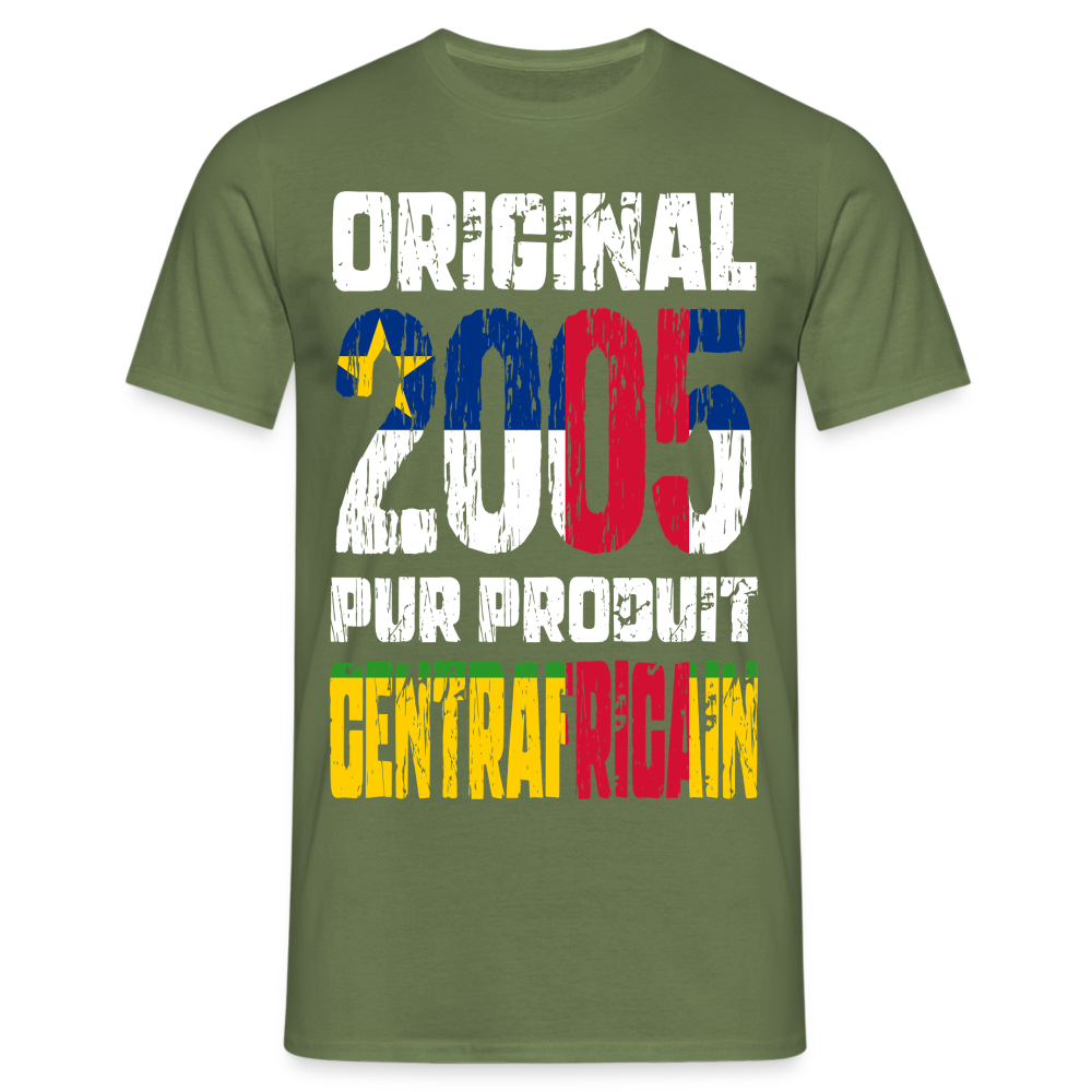 T-shirt Homme - Anniversaire 20 Ans - Original 2005 - Pur produit Centrafricain - vert militaire