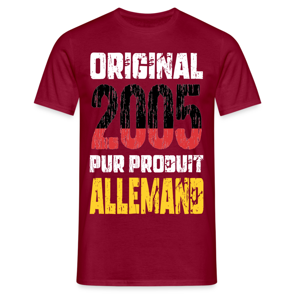 T-shirt Homme - Anniversaire 20 Ans - Original 2005 - Pur produit Allemand - rouge brique