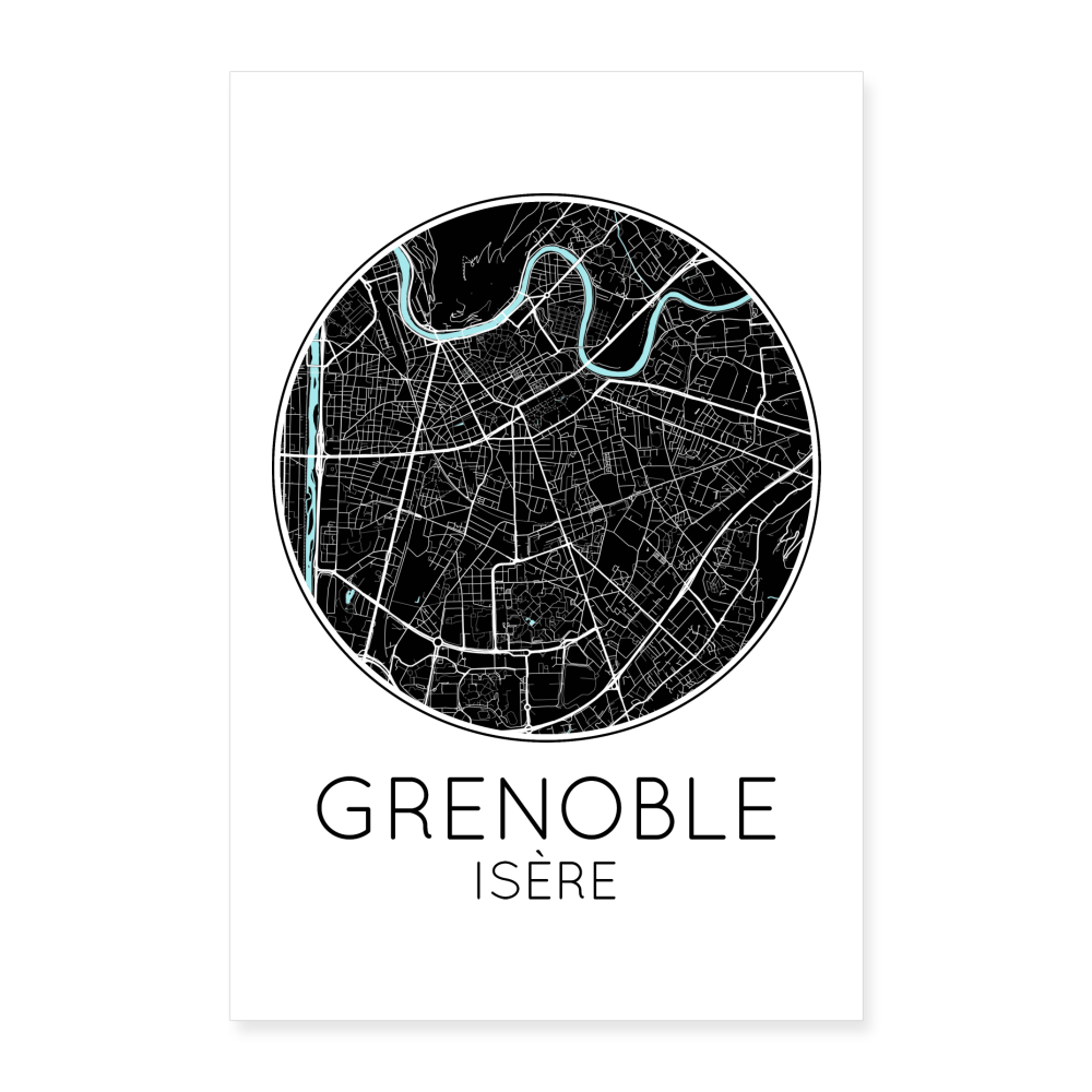 Poster Grenoble - Plan Grenoble - 60 x 90 cm - blanc