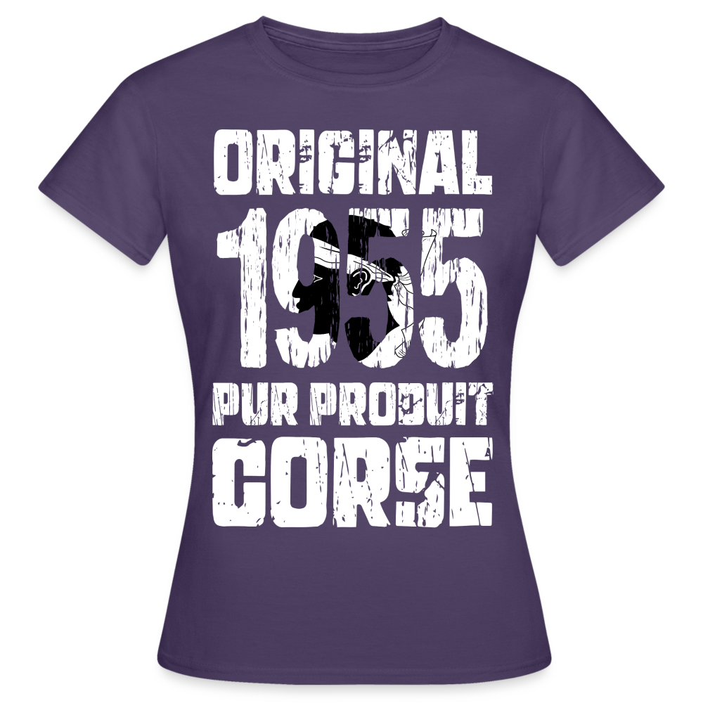 T-shirt Femme - Anniversaire 70 Ans - Original 1955 - Pur produit Corse - violet foncé