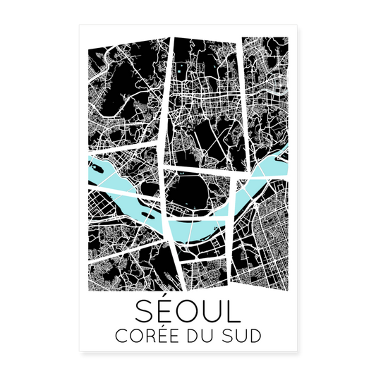 Poster Séoul - Plan Séoul - 60 x 90 cm - blanc