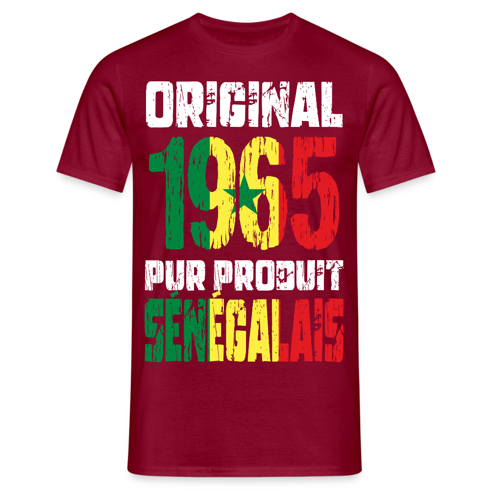 T-shirt Homme - Anniversaire 60 Ans - Original 1965 - Pur produit Sénégalais - rouge brique