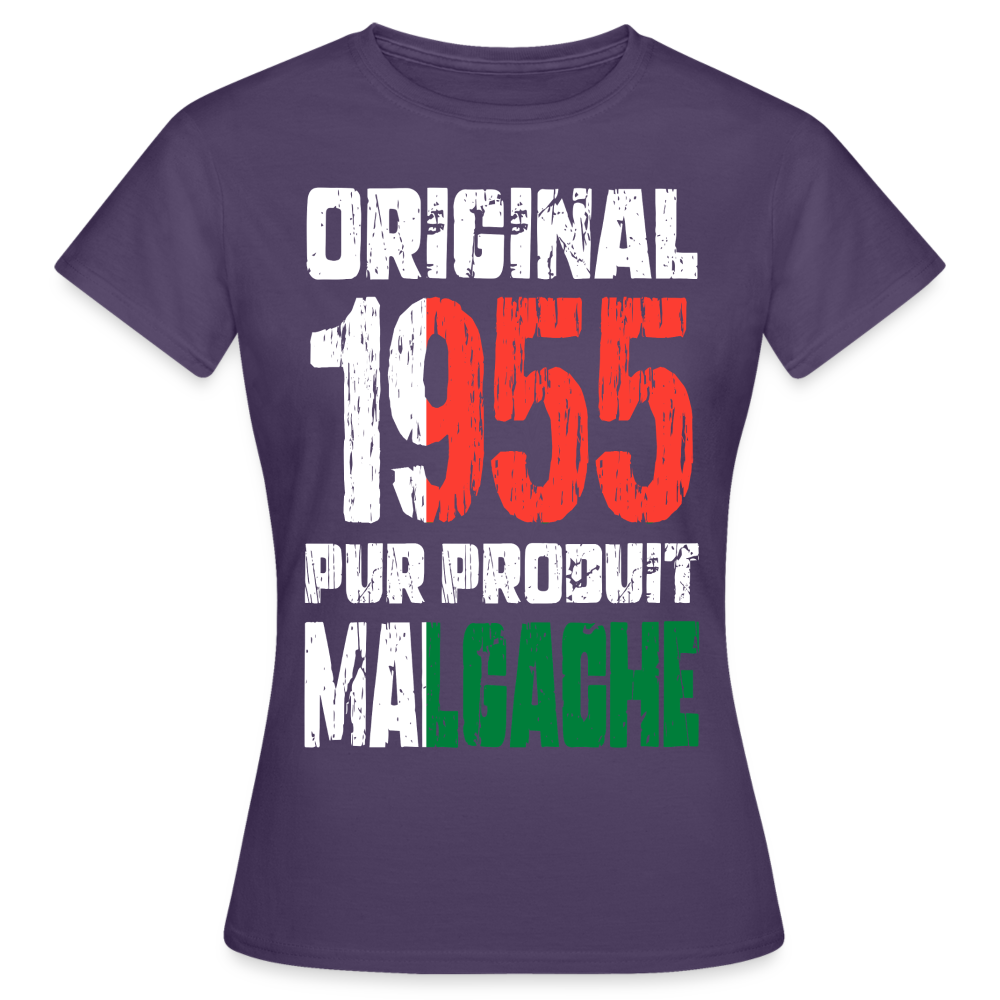 T-shirt Femme - Anniversaire 70 Ans - Original 1955 - Pur produit Malgache - violet foncé