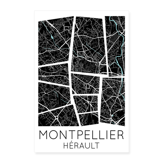 Poster Montpellier - Plan Montpellier - 60 x 90 cm - blanc