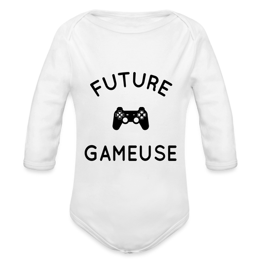 Body Bébé bio manches longues - Future gameuse - blanc