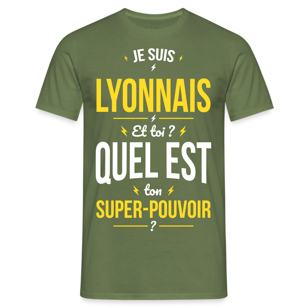 T-shirt Homme - Je suis Lyonnais - Super-pouvoir - vert militaire