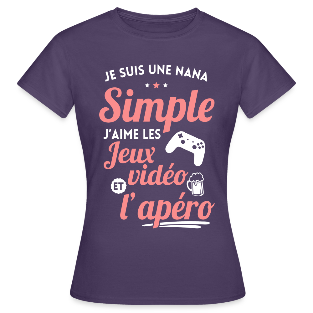 T-shirt Femme - J'aime les jeux vidéo et l'apéro - violet foncé