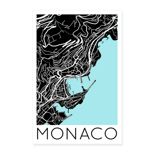 Poster Monaco - Plan Monaco - 40 x 60 cm - blanc