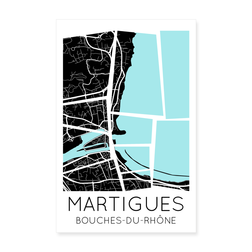 Poster Martigues - Plan Martigues - 20 x 30 cm - blanc