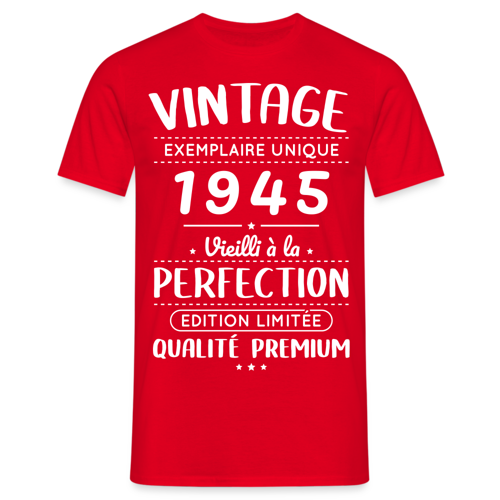 T-shirt Homme - Anniversaire 80 Ans - Vintage 1945 - rouge