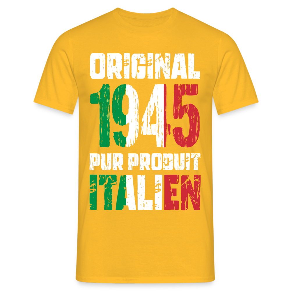 T-shirt Homme - Anniversaire 80 Ans - Original 1945 - Pur produit Italien - jaune