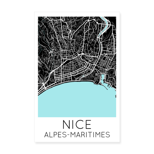 Poster Nice - Plan Nice - 20 x 30 cm - blanc