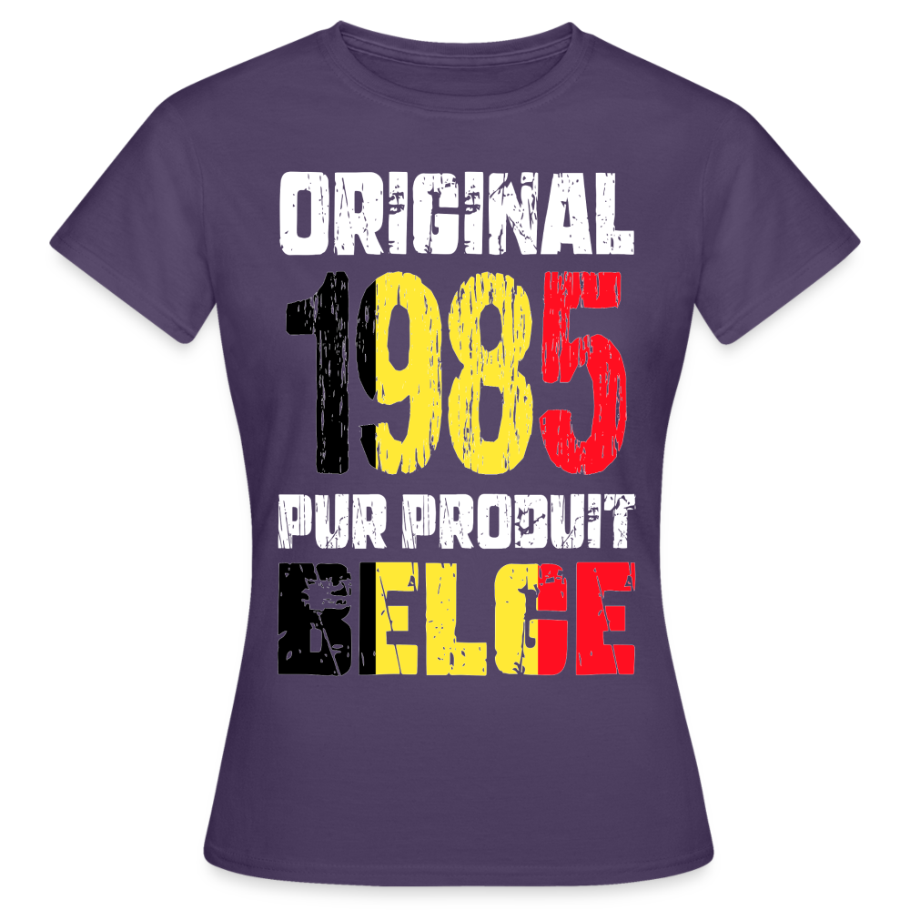 T-shirt Femme - Anniversaire 40 Ans - Original 1985 - Pur produit Belge - violet foncé