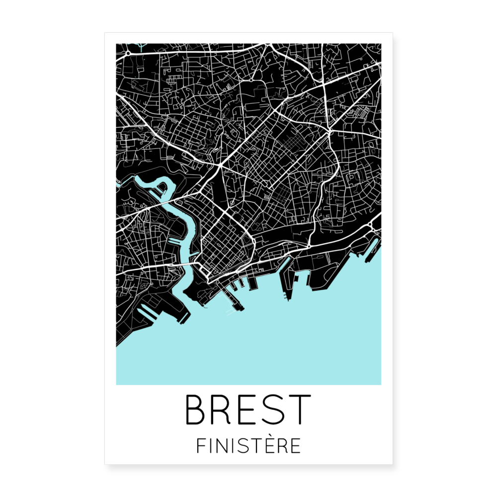 Poster Brest - Plan Brest - 40 x 60 cm - blanc