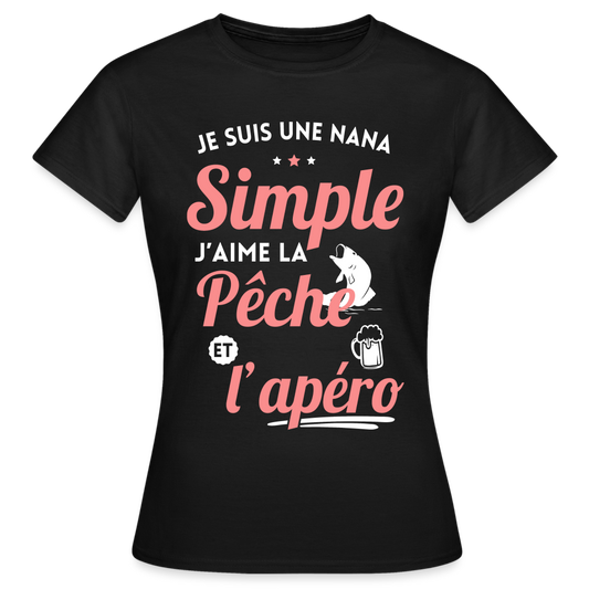 T-shirt Femme - J'aime la pêche et l'apéro - noir