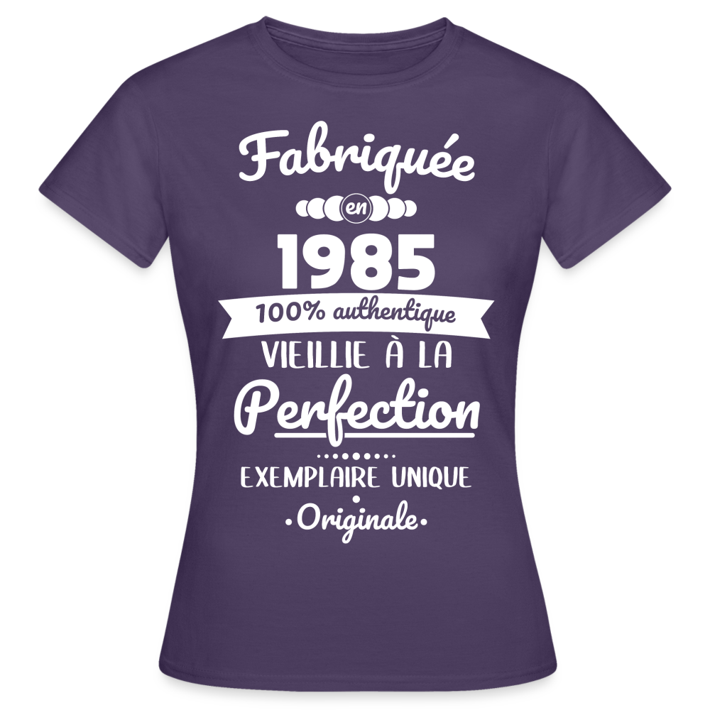 T-shirt Femme - Anniversaire 40 Ans - Fabriquée en 1985 - violet foncé