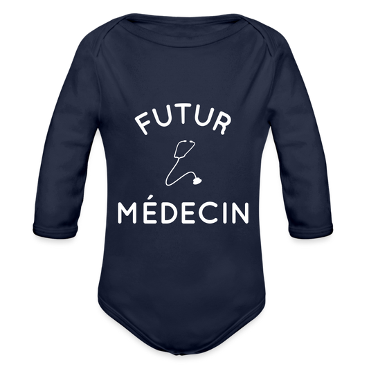 Body Bébé bio manches longues - Futur médecin - marine foncé