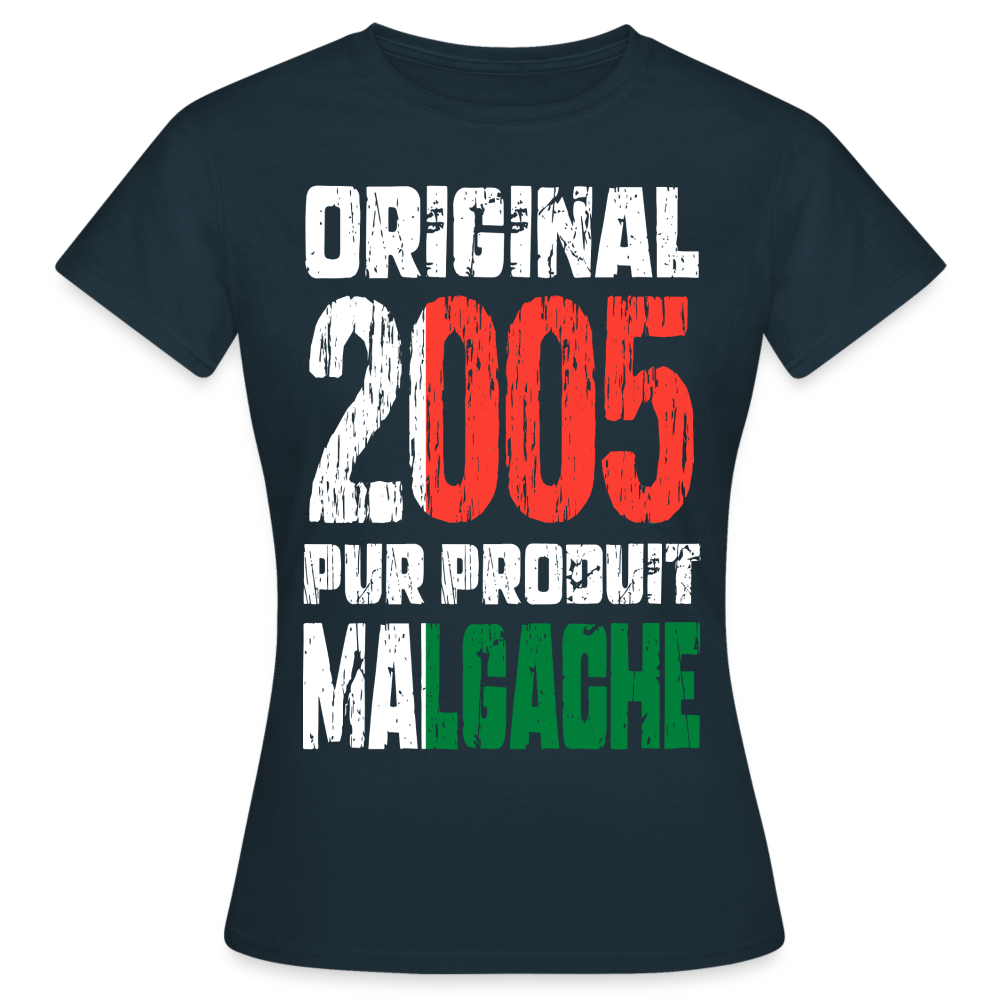 T-shirt Femme - Anniversaire 20 Ans - Original 2005 - Pur produit Malgache - marine