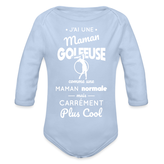 Body Bébé bio manches longues - J'ai une maman golfeuse - ciel