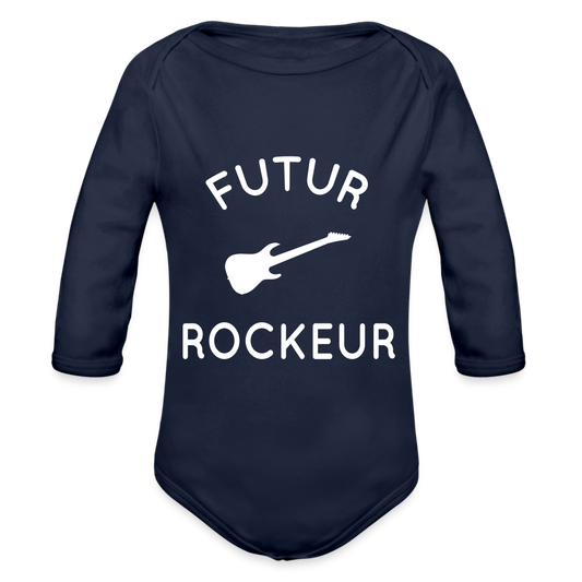 Body Bébé bio manches longues - Futur rockeur - marine foncé