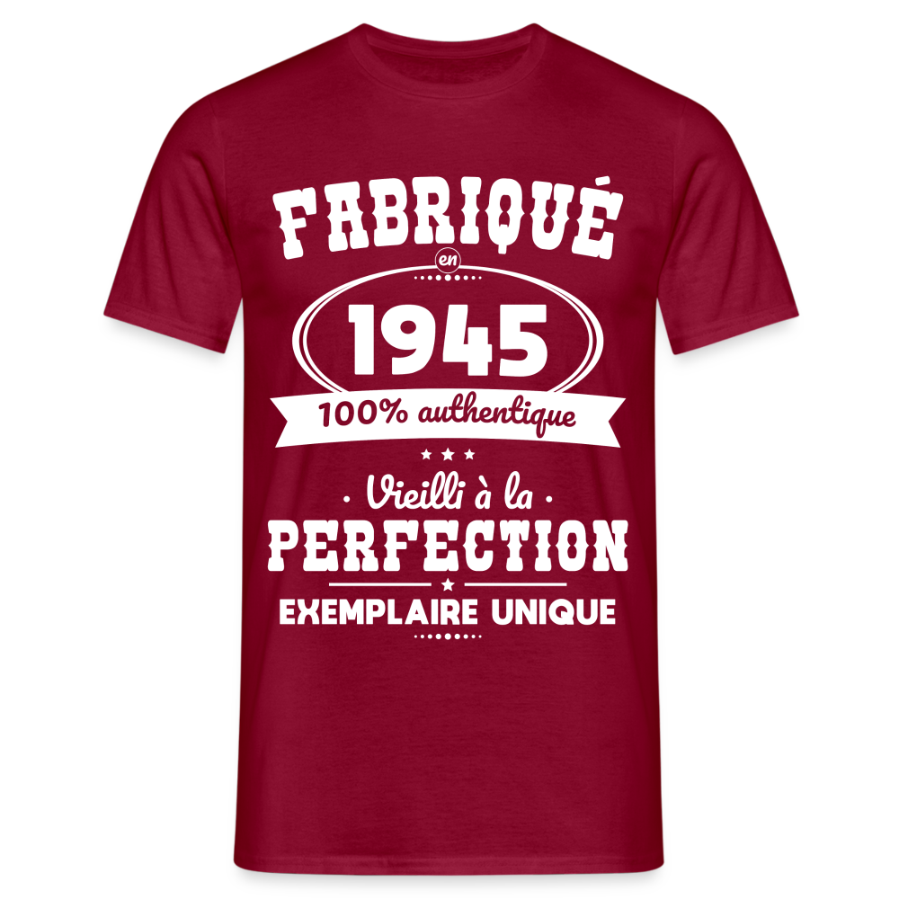 T-shirt Homme - Anniversaire 80 Ans - Fabriqué en 1945 - rouge brique