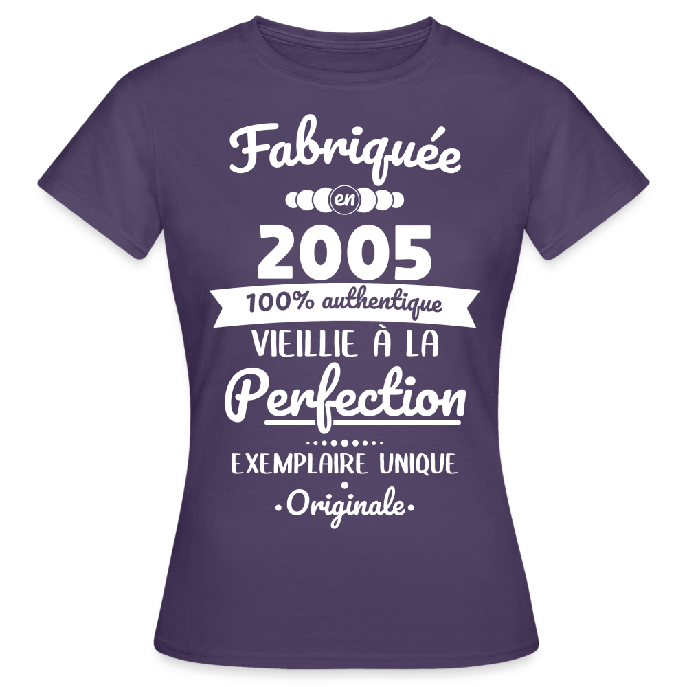 T-shirt Femme - Anniversaire 20 Ans - Fabriquée en 2005 - violet foncé