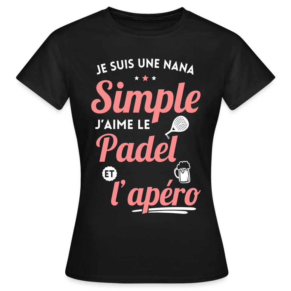 T-shirt Femme - J'aime le  padel et l'apéro - noir