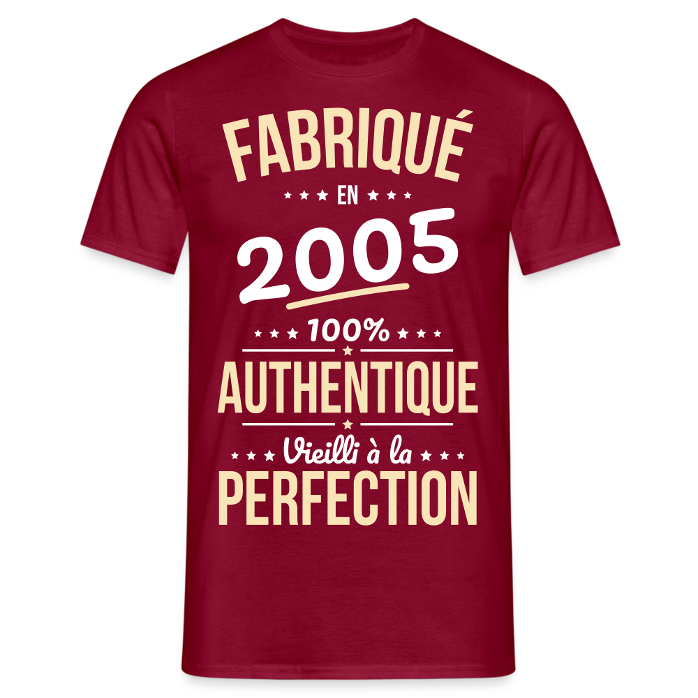 T-shirt Homme - Anniversaire 20 Ans - Fabriqué en 2005 - rouge brique