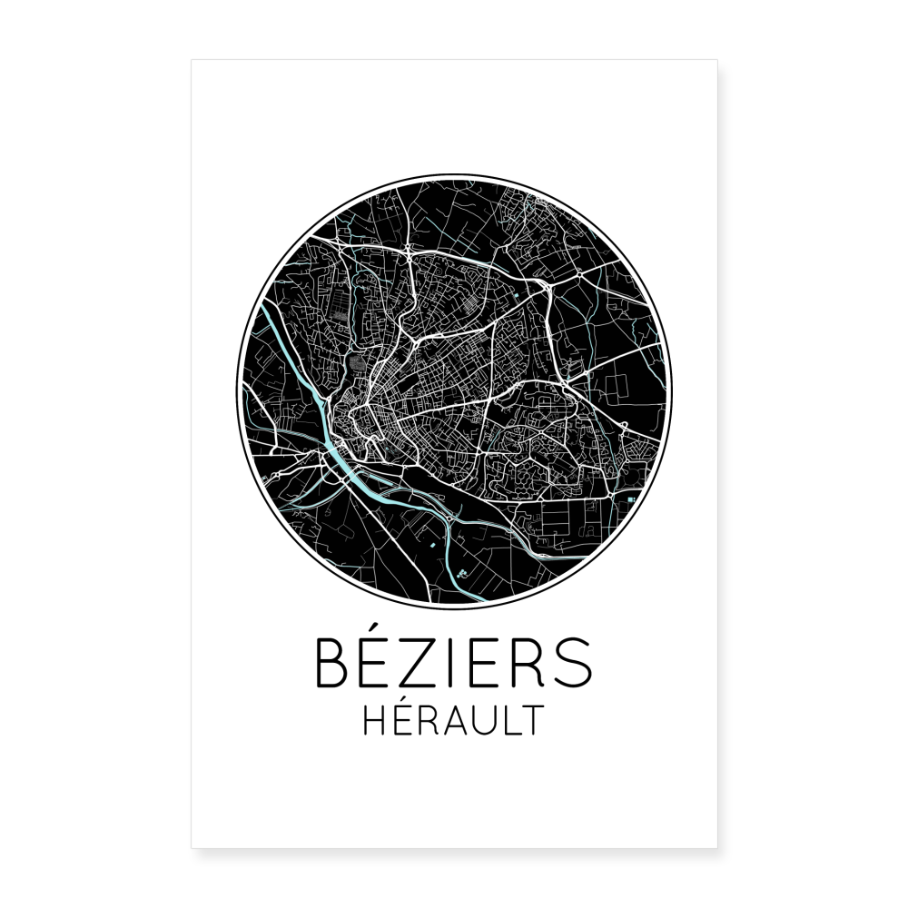 Poster Béziers - Plan Béziers - 40 x 60 cm - blanc